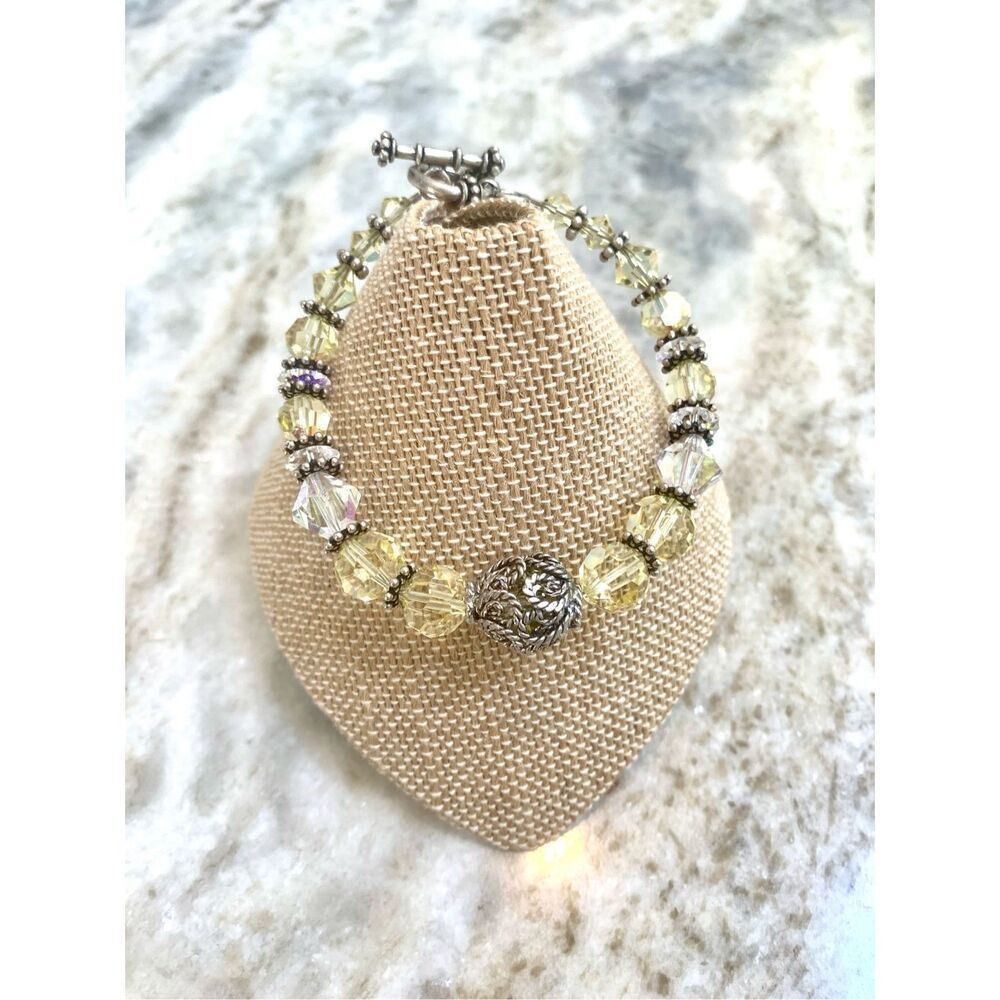 Yellow Austria Crystals with Bali Sterling Silver Jewelry Bracelet #handmade